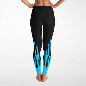 Women's Classic Blue Fire Flames High-waisted Yoga Leggings Back