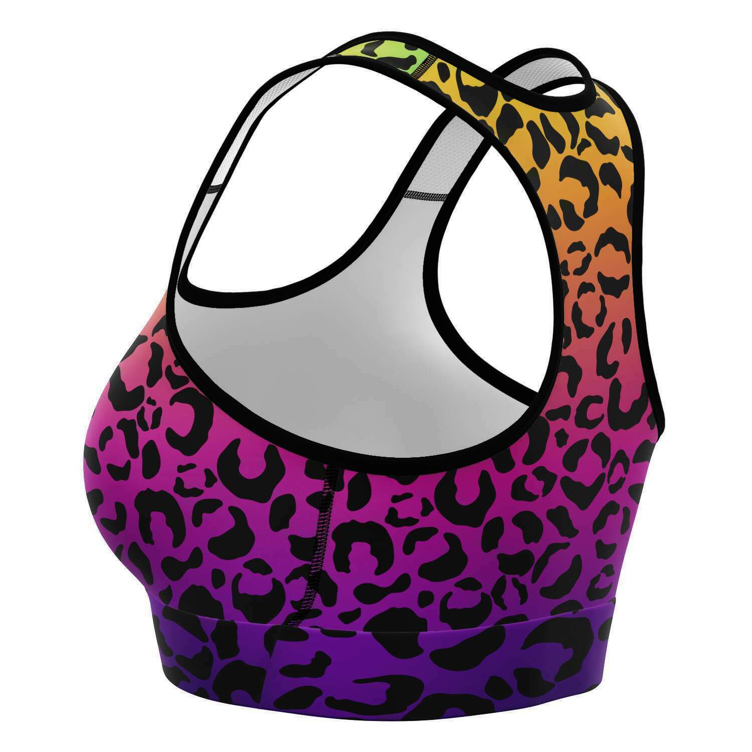 Women's Rainbow Gradient Leopard Cheetah Print Athletic Sports Bra Left