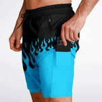 Men's 2-in-1 Carolina Blue Classic Hot Rod Fire Gym Shorts