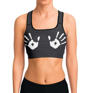 Women's Chalk Dirty To Me Hands Athletic Sports Bra Model Front