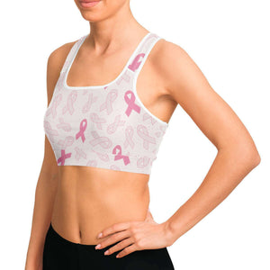 Women's Breast Cancer Awareness Month Pink Ribbons Athletic Sports Bra Model Left