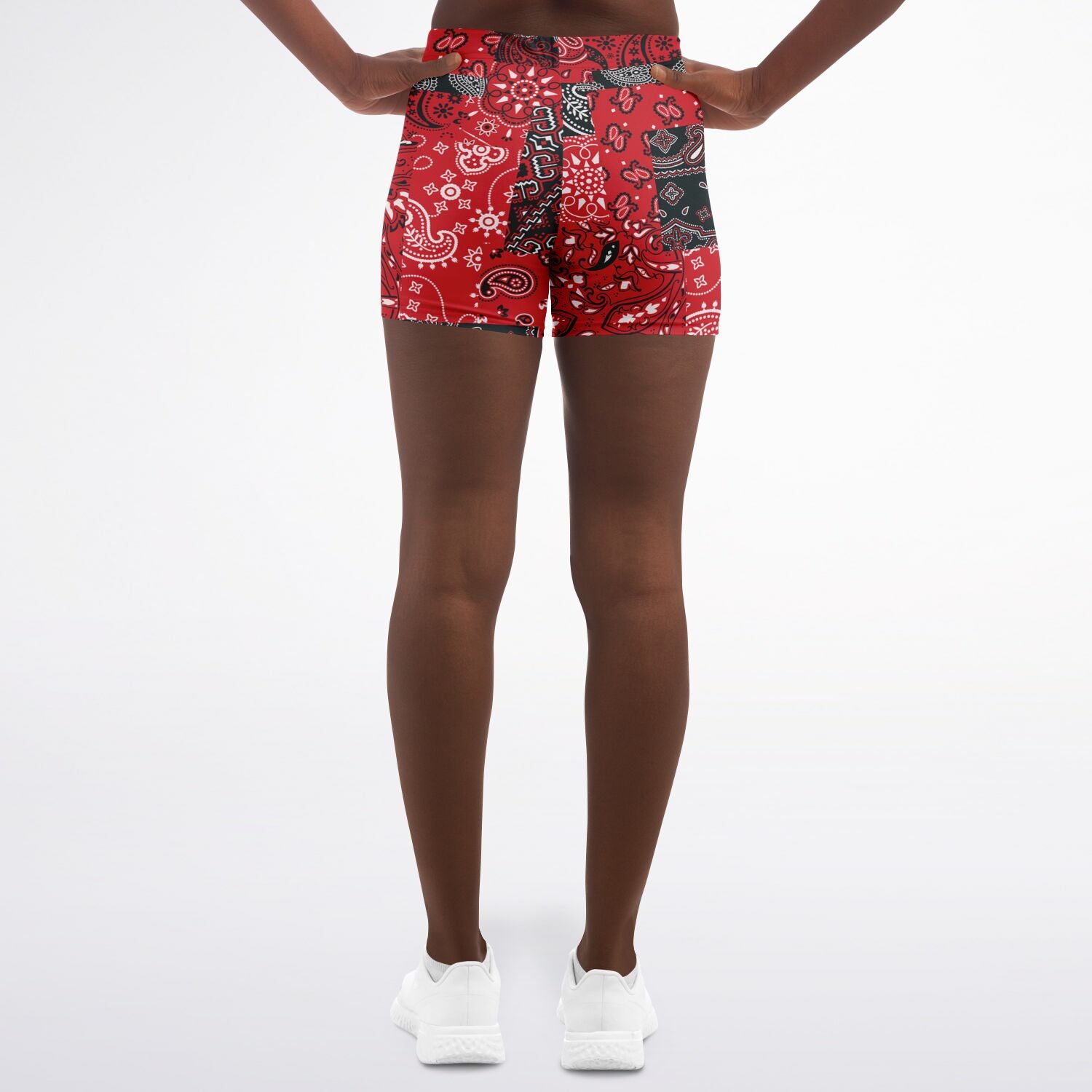 Red Paisley Patchwork Athletic Shorts