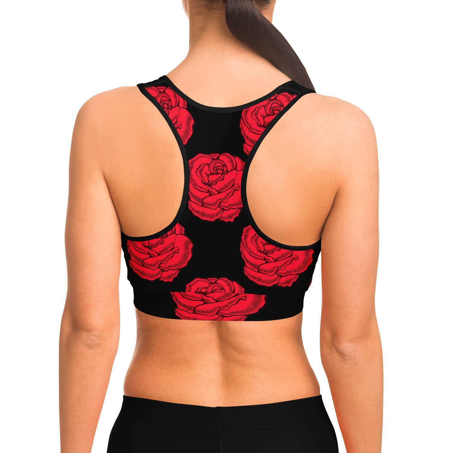 Women's Roses Are Red Valentines Athletic Sports Bra Model Back