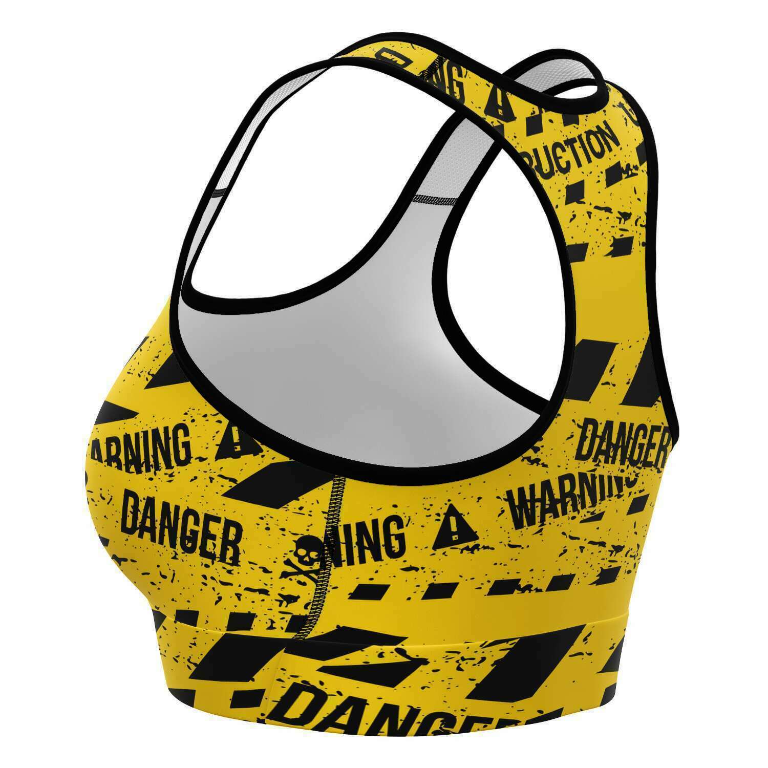 Women's Yellow Under Construction Warning Caution Tape Athletic Sports Bra Left