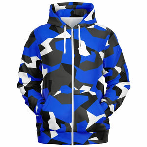 Unisex M90 Black Blue Modern Soldier Urban Warfare Camouflage Zip-Up Hoodie