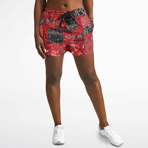 Red Paisley Patchwork Running Shorts