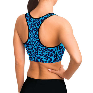 Women's Blue Wild Leopard Cheetah Print Athletic Sports Bra