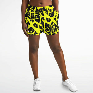 Women's 80s Yellow Bee Roll Stripes Running Shorts | Iron Discipline Supply Co.