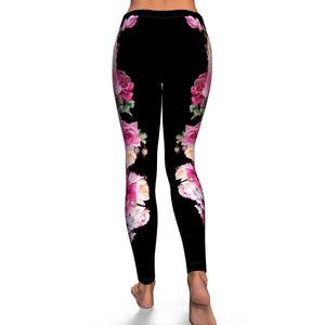 Women's Mid-Rise Full Bloom Flowers Yoga Leggings Back