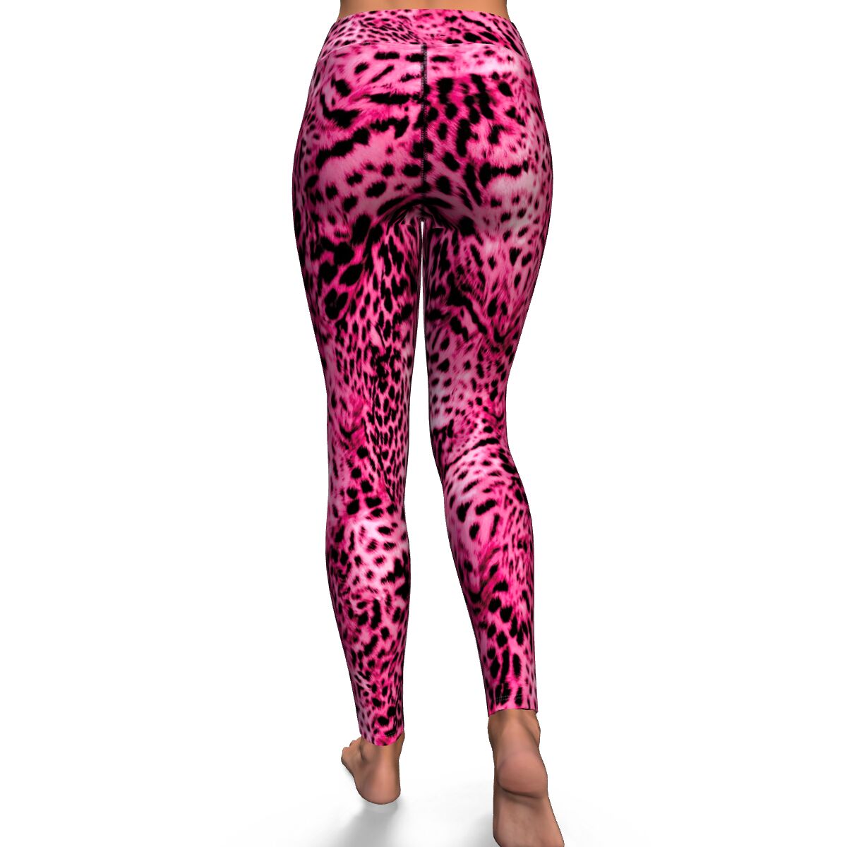 Women's Big Cat Pink Spotted Cheetah High-waisted Yoga Leggings Back