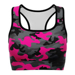 Women's Black Pink Camouflage Athletic Sports Bra