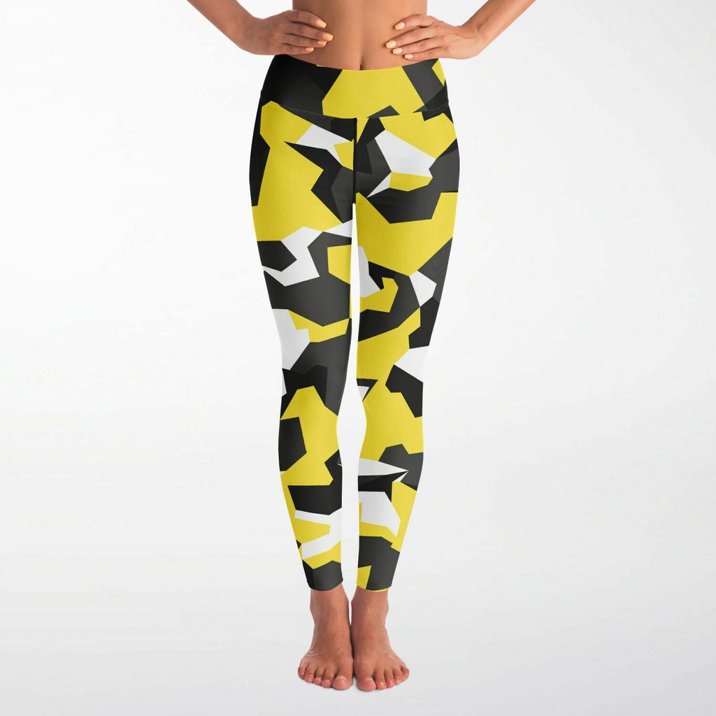 Women's M90 Black Yellow Modern Soldier Urban Warfare Camouflage High-waisted Yoga Leggings