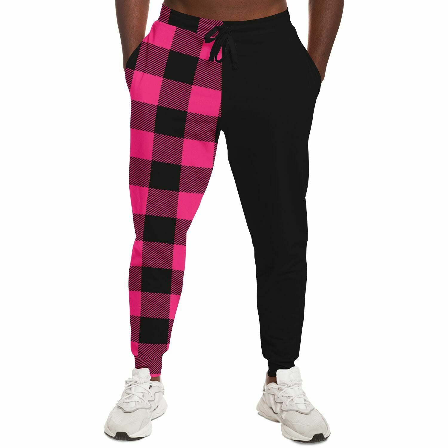 Unisex Pink Black Plaid Two-Tone Camouflage Athletic Joggers