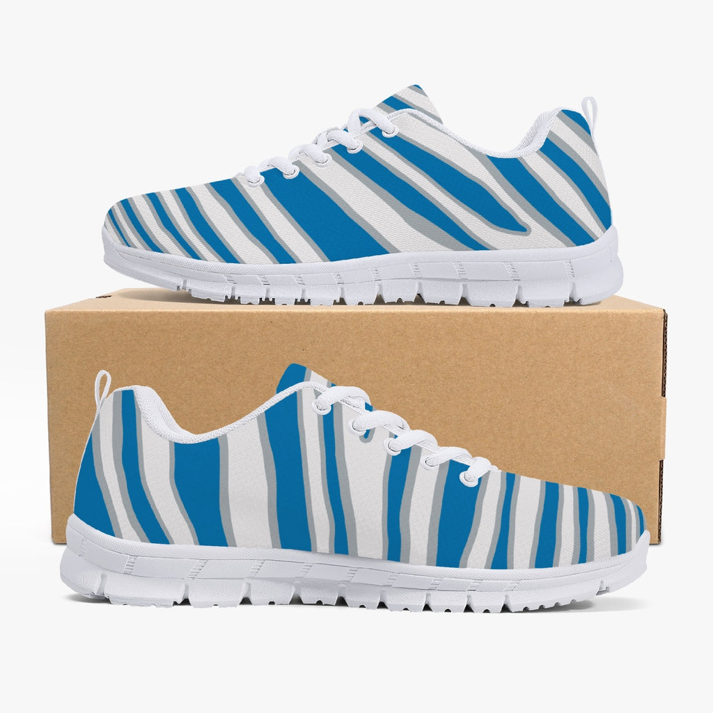 Unisex Detroit Football Blue Silver Wild Zebra Stripe Animal Pattern Athletic Running Shoes Sneakers