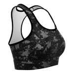 Women's Black Grey Digital Camouflage Athletic Sports Bra Right