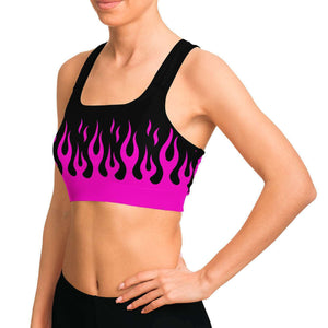 Pink Fire Flames Sports Bra