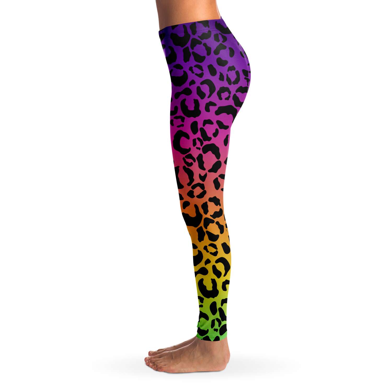Women's Rainbow Gradient Leopard Cheetah Print Mid-rise Yoga Leggings Left