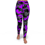 Women's Black Purple Camouflage High-waisted Yoga Leggings Front