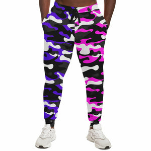 Unisex Two-Tone Contrast Urban Jungle Purple Pink Camouflage Athletic Joggers