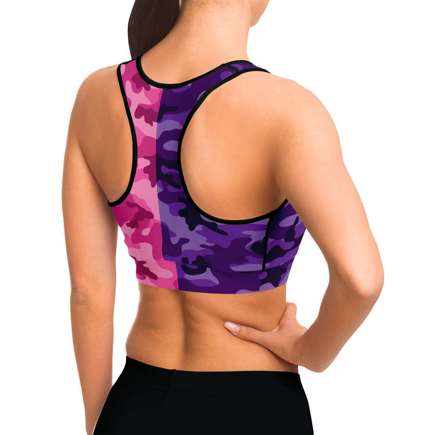 Women's All Purple Pink Camouflage Athletic Sports Bra Model Right