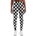 Women's Black White Checkerboard Mid-Rise Yoga Leggings 