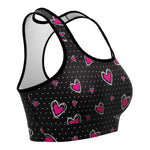 Women's Pink Hearts Polka Dots Athletic Sports Bra Right