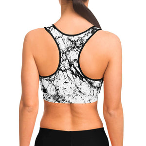 Women's White Marble Athletic Sports Bra Model Back