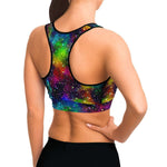 Women's Rainbow Galaxy Night Stars Athletic Sports Bra Model Right