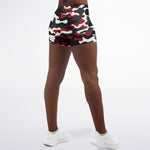 Women's Urban Jungle Red White Black Camouflage Mid-Rise Athletic Booty Shorts