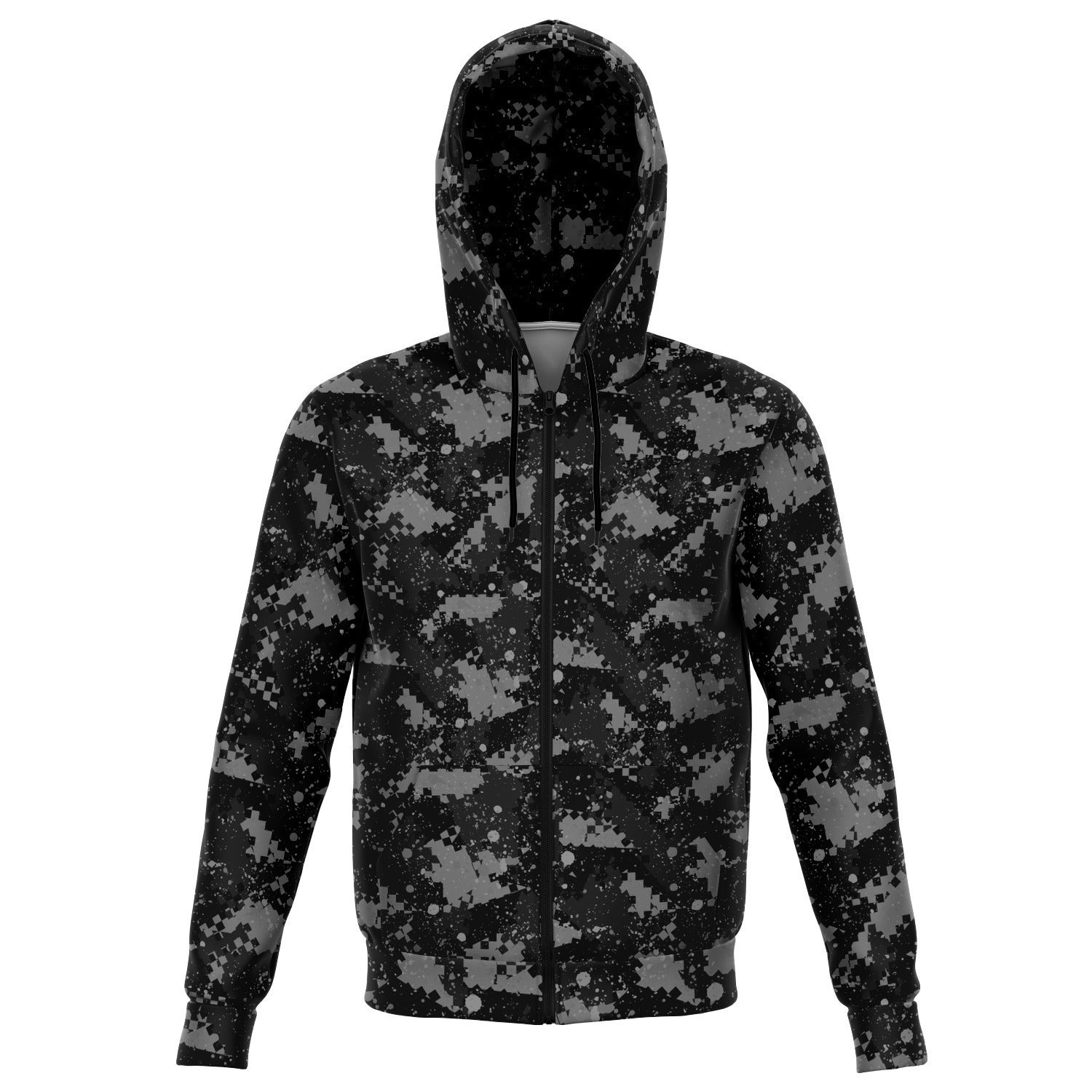 Unisex Grey Digital Camouflage Athletic Zip-Up Hoodie