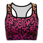 Women's Red Yellow Gradient Leopard Cheetah Print Athletic Sports Bra