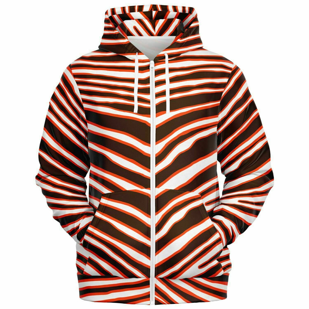 Unisex Cleveland Ohio Football Zebra Stripe Animal Pattern Athletic Zip-up Hoodie