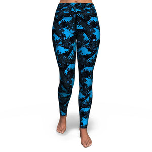 Women's Blue Digital Camouflage High-waisted Yoga Leggings Front