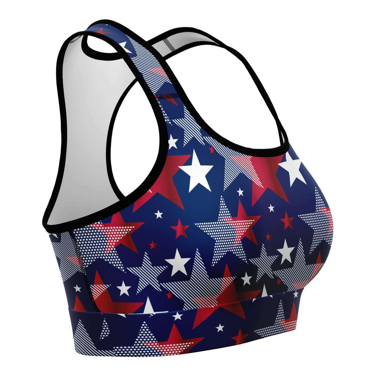 Women's Fourth Of July Starburst Fireworks Athletic Sports Bra Right