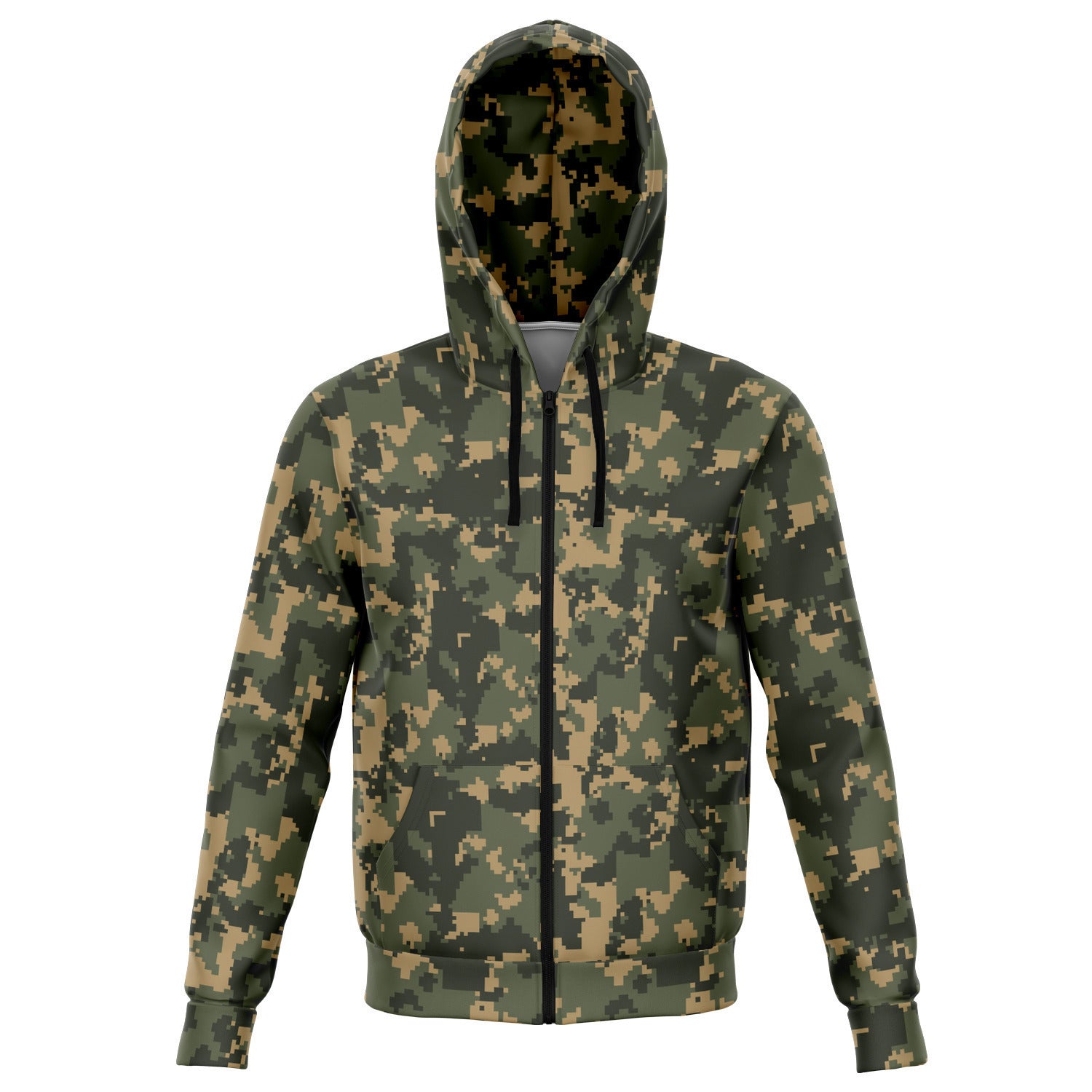 Unisex Digital Army Camouflage Athletic Zip-Up Hoodie