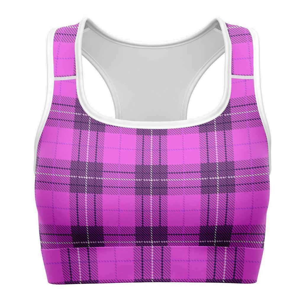 Women's Pink All Girls Prep School Plaid Athletic Sports Bra