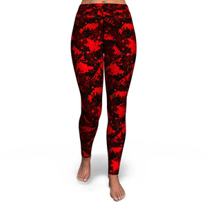 Women's Red Digital Camouflage High-waisted Yoga Leggings Front