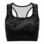 Women's All Black Camouflage Athletic Sports Bra