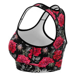 Women's Deadly Pink Roses & Spiders Halloween Athletic Sports Bra Left