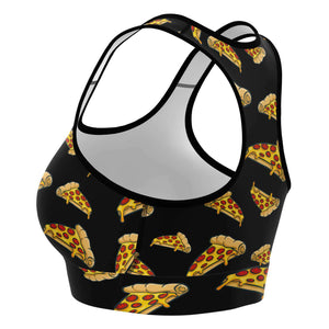 Women's Late Night Hot Pepperoni Pizza Party Athletic Sports Bra Left