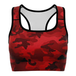 Women's All Red Camouflage Athletic Sports Bra