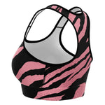 Women's Pink Tiger Stripes Athletic Sports Bra Left