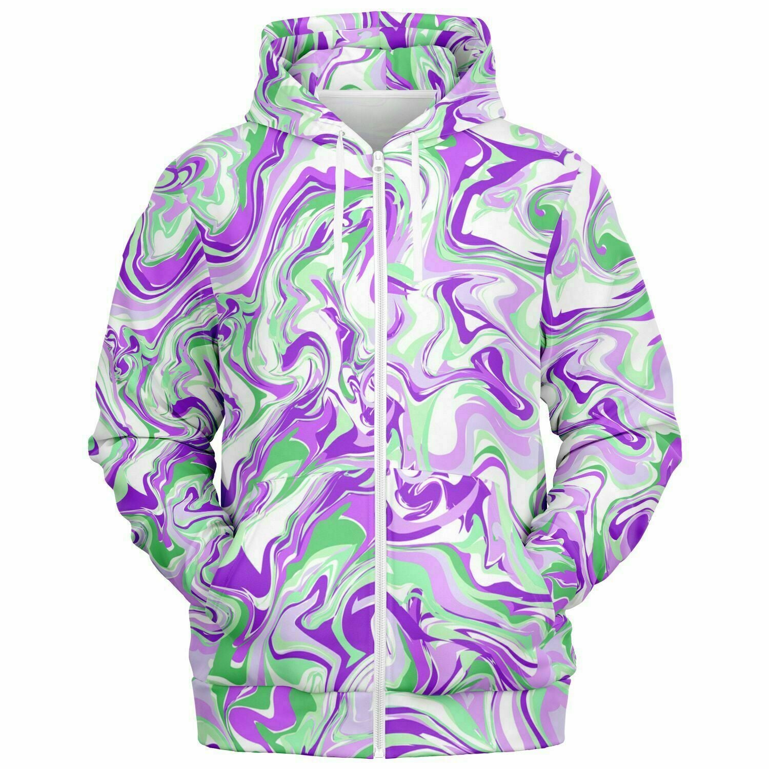Unisex Purple Marble Paint Swirls Zip-Up Hoodie