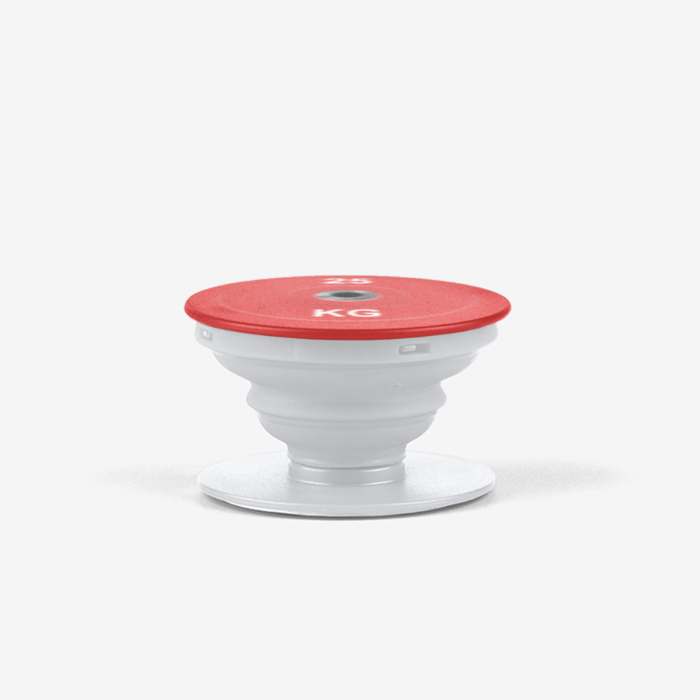 Red 25 KG Olympic Weight Powerlifter Competition Popsocket White Profile