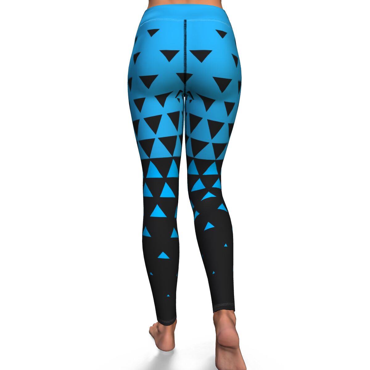 Women's Black Blue Geometric Triangle Pattern High-waisted Leggings Back