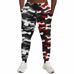 Unisex Contrast Urban Jungle Black Red Camouflage Athletic Joggers