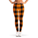 Women's Orange Lumberjack Plaid Tartan Mid-rise Yoga Leggings