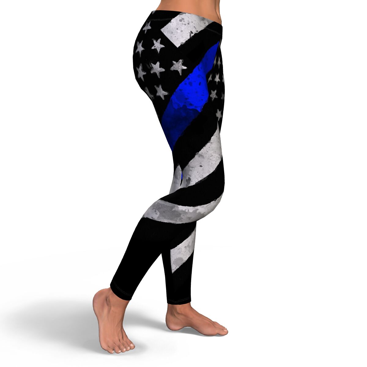 Women's Thin Blue Line Mid-Rise Yoga Leggings Right