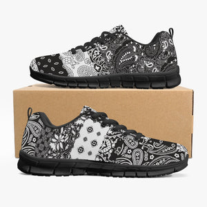 Women's Black White Paisley Patchwork Gym Workout Running Sneakers