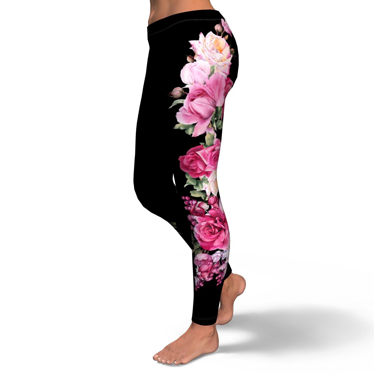 Women's Mid-Rise Full Bloom Flowers Yoga Leggings Left